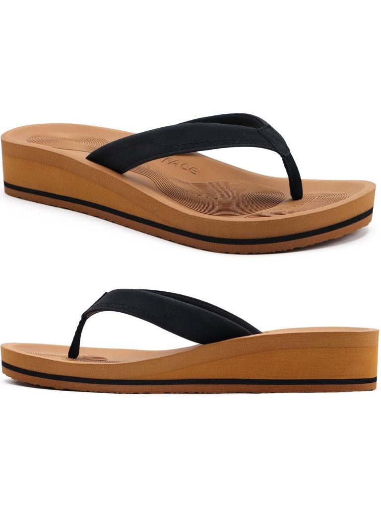 Women's Black Khaki Comfortable Flip Flops Platform Thong Sandals For Beach